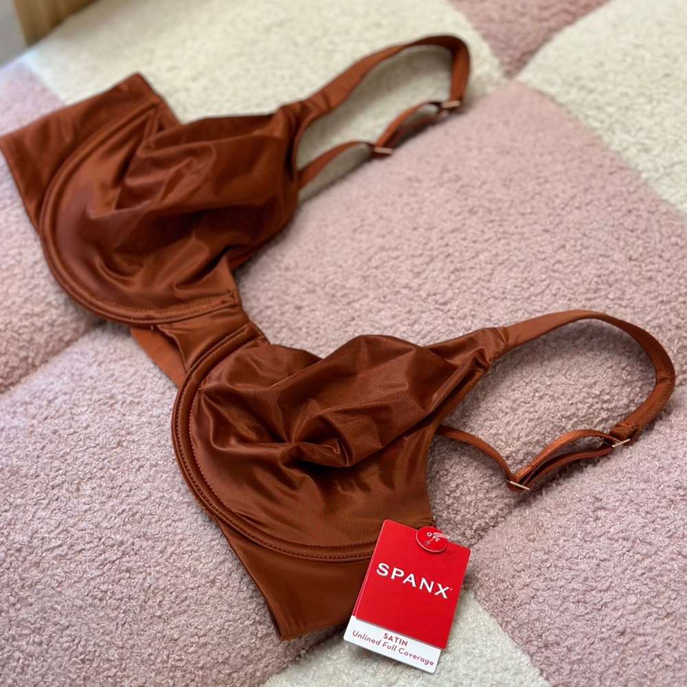 NWT SPANX Satin Unlined Full Coverage Bra in Burnt Rust size 34D